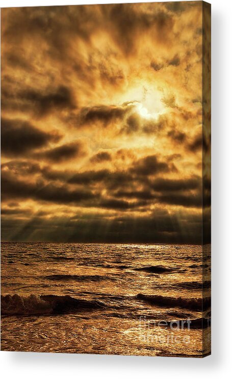 Golden Acrylic Print featuring the photograph Golden Rays On The Ocean by Eddie Yerkish