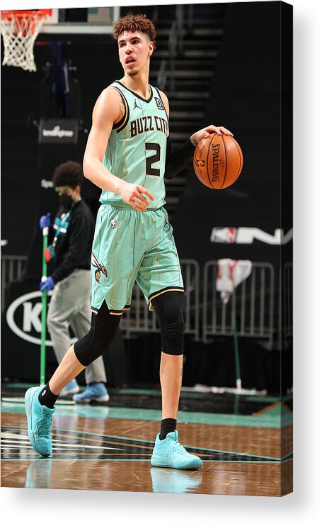 Lamelo Ball Acrylic Print featuring the photograph Golden State Warriors v Charlotte Hornets by Kent Smith