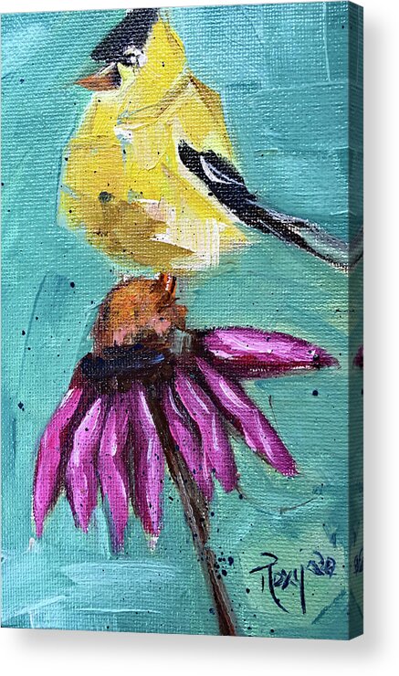 Goldfinch Acrylic Print featuring the painting Goldfinch on a Coneflower by Roxy Rich