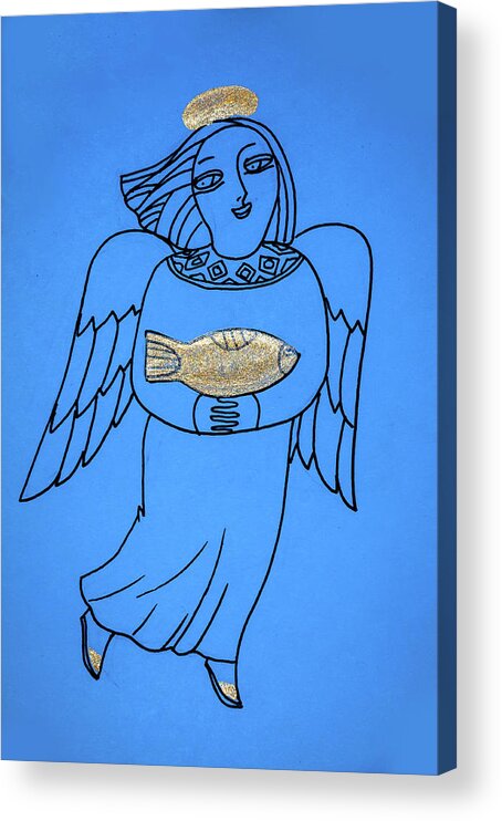 Russian Artists New Wave Acrylic Print featuring the drawing Good Angel Drawing Series Blue by Tatiana Koltachikhina