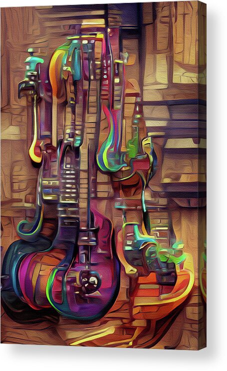  Acrylic Print featuring the digital art Guitar Shop by Michelle Hoffmann