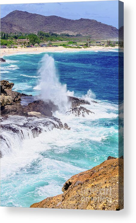 Halona Blowhole Acrylic Print featuring the photograph Halona Blowhole Huge Geyser by Aloha Art