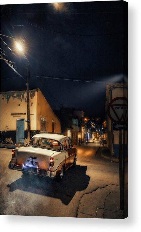 Santiago Acrylic Print featuring the photograph Hanging round the night away by Micah Offman