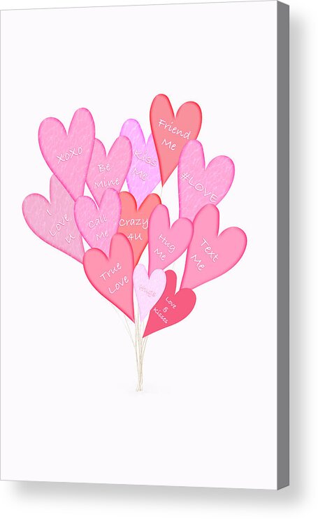 Valentine Acrylic Print featuring the photograph Heart Shaped Balloons with loving messages by Karen Foley