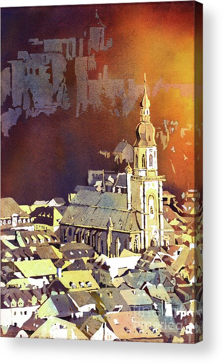  European Architecture Acrylic Print featuring the painting Heidelberg Church by Ryan Fox