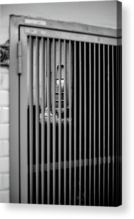 Black And White Acrylic Print featuring the photograph Hidden place in the metro station by Barthelemy De Mazenod