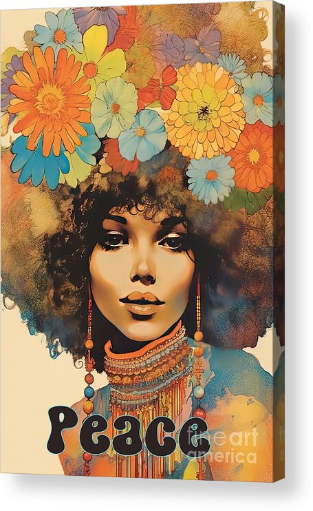 Seventies Acrylic Print featuring the painting Hippie Chix II by Mindy Sommers