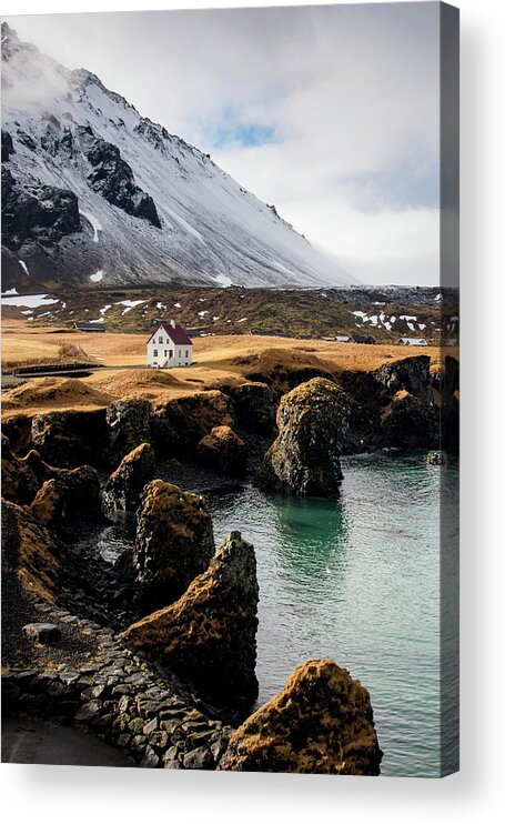 Arnarstapi Acrylic Print featuring the photograph Iceland landscape in winter at Arnarstapi village. by Michalakis Ppalis
