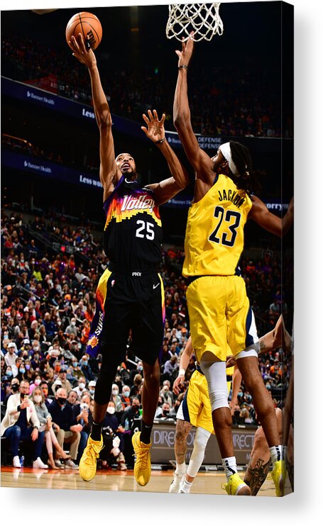 Mikal Bridges Acrylic Print featuring the photograph Indiana Pacers v Phoenix Suns by Barry Gossage