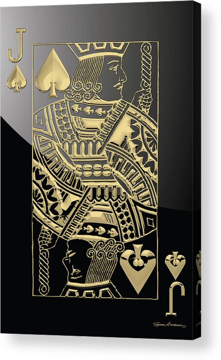 'gamble' Collection By Serge Averbukh Acrylic Print featuring the digital art Jack of Spades in Gold over Black by Serge Averbukh