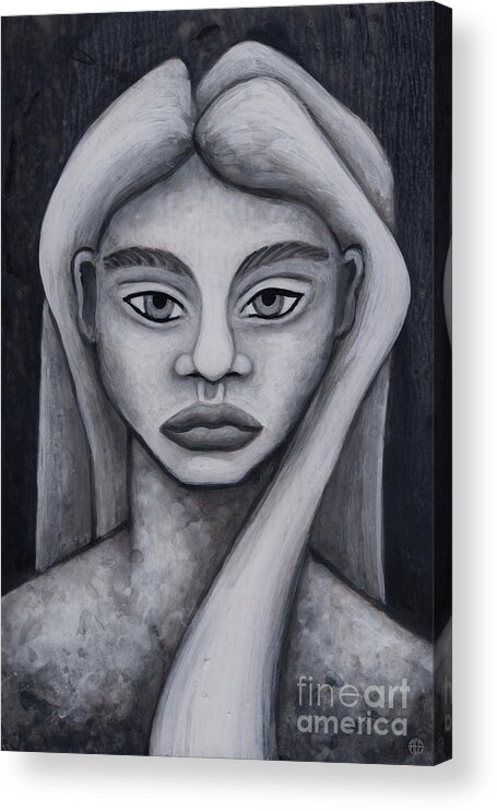 Portrait Acrylic Print featuring the painting Juniper. Monochromatic Portrait Study. by Amy E Fraser