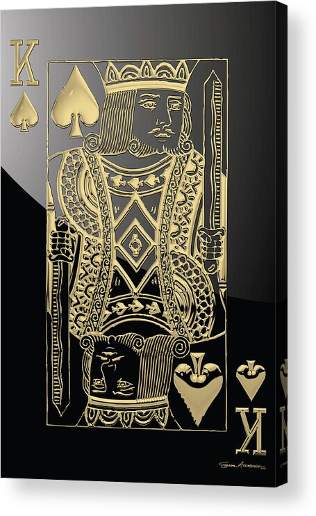 'gamble' Collection By Serge Averbukh Acrylic Print featuring the digital art King of Spades in Gold on Black  by Serge Averbukh