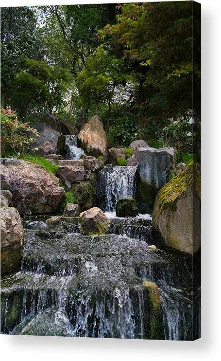 Kyoto Gardens Acrylic Print featuring the photograph Kyoto Japanese Garden Water Fall in Holland Park by Raymond Hill