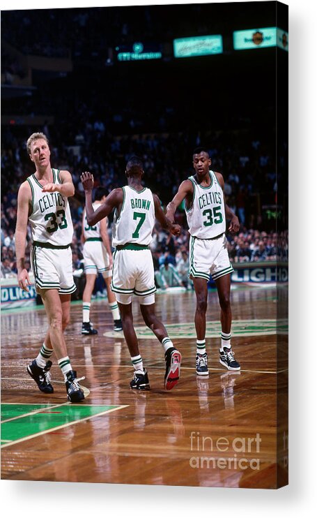 Nba Pro Basketball Acrylic Print featuring the photograph Larry Bird, Reggie Lewis, and Dee Brown by Dick Raphael