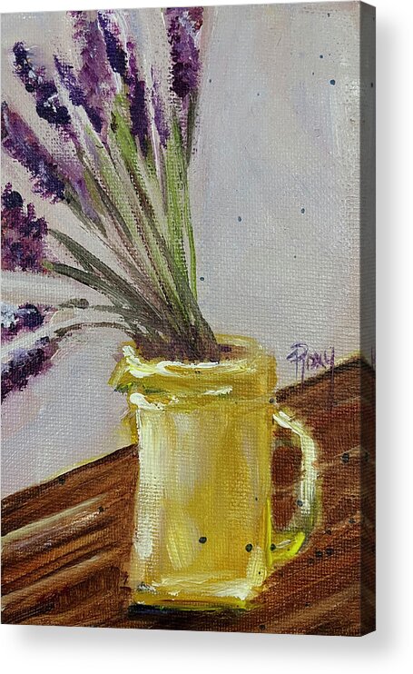 Lavender Acrylic Print featuring the painting Lavender in a Yellow Pitcher by Roxy Rich