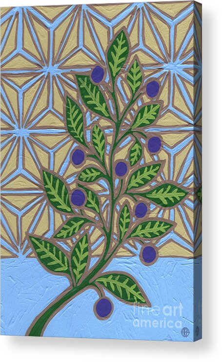 Leaf Acrylic Print featuring the painting Leaf And Design Azure Blue 3 by Amy E Fraser