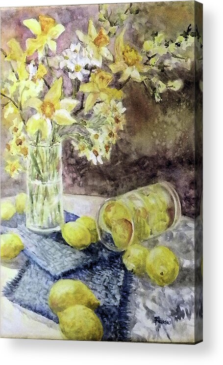 Parsons Acrylic Print featuring the mixed media Lemons and Jonquils by Sheila Parsons