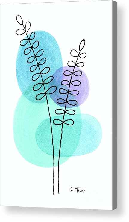 Mid Century Modern Circle Acrylic Print featuring the painting Line Drawing Botanical 1 by Donna Mibus