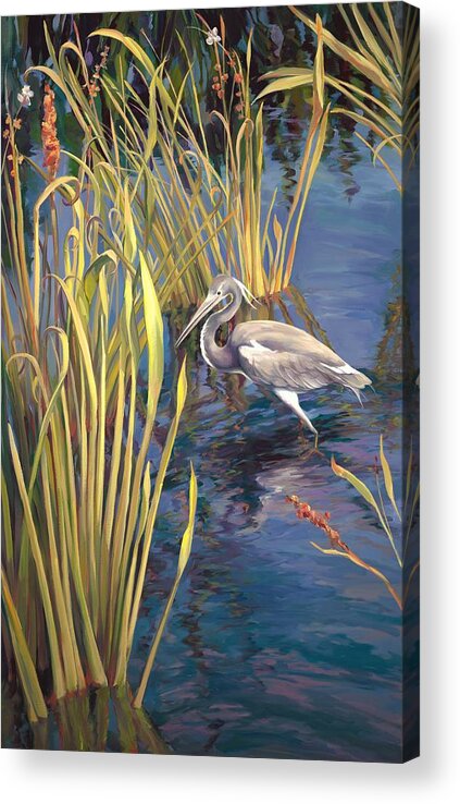 Heron Acrylic Print featuring the painting Little Louisana Blue Heron by Laurie Snow Hein