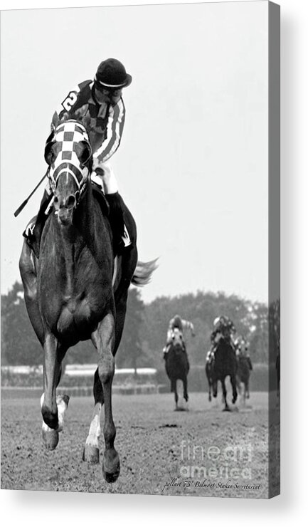 Looking Back Acrylic Print featuring the painting Looking back, 1973, Secretariat, stretch run, Belmont Stakes by Thomas Pollart