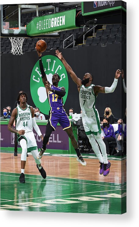 Dennis Schroder Acrylic Print featuring the photograph Los Angeles Lakers v Boston Celtics by Brian Babineau