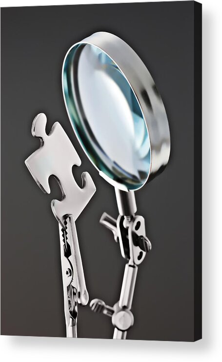 Research Acrylic Print featuring the photograph Magnifying Glass And Puzzle Piece by David Muir