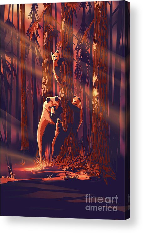 Travel Poster Acrylic Print featuring the painting Mama bear with cubs by Sassan Filsoof