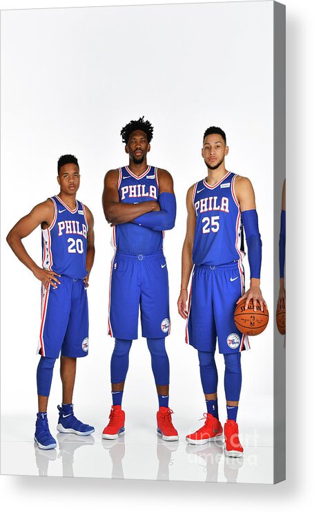 Media Day Acrylic Print featuring the photograph Markelle Fultz, Ben Simmons, and Joel Embiid by Jesse D. Garrabrant