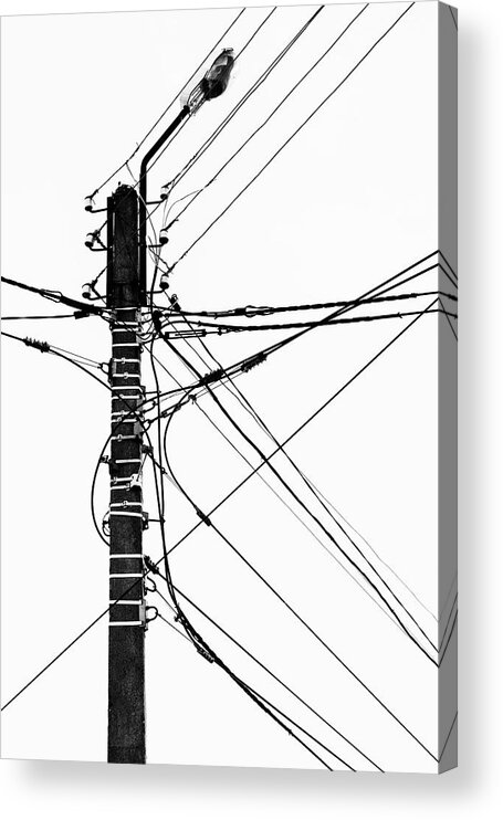 Utility Acrylic Print featuring the photograph Mass of Electricity Cables and Pole by John Williams