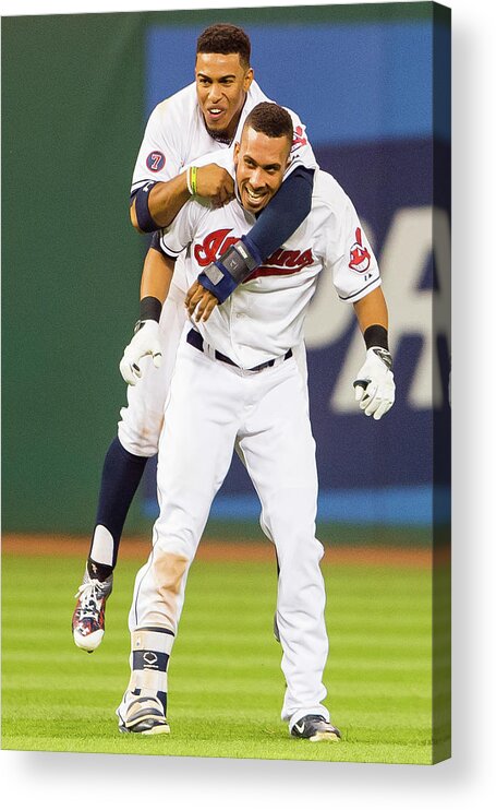 People Acrylic Print featuring the photograph Michael Brantley and Francisco Lindor by Jason Miller