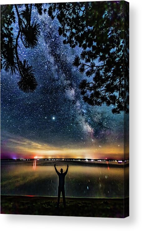 Higgins Lake Acrylic Print featuring the photograph Milky Way Higgins Lake Summer Solstice 2020 by Joe Holley