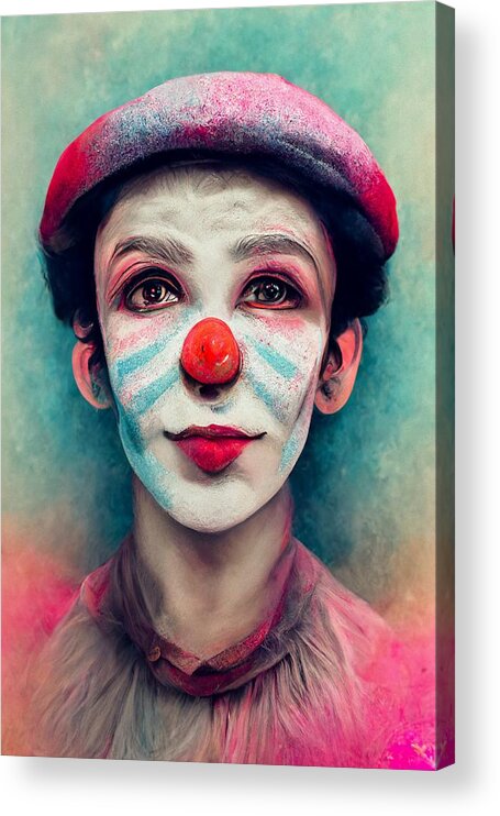 Mime Clown Acrylic Print featuring the painting Mime Clown Portrait by Vincent Monozlay