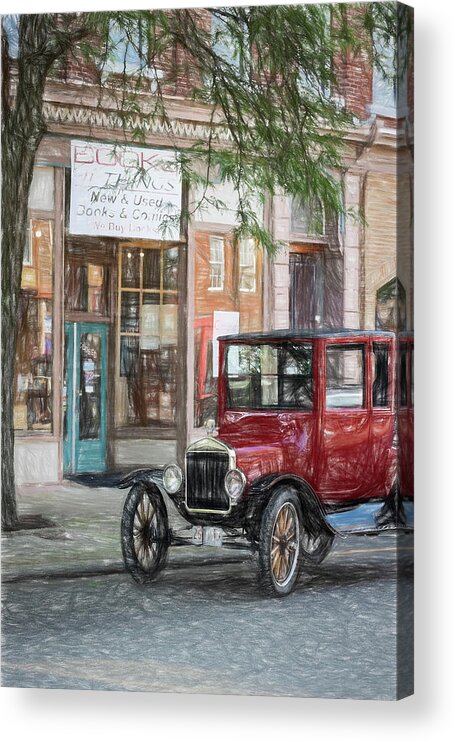 Model T Acrylic Print featuring the photograph Model T and the Bookstore by Deborah Penland