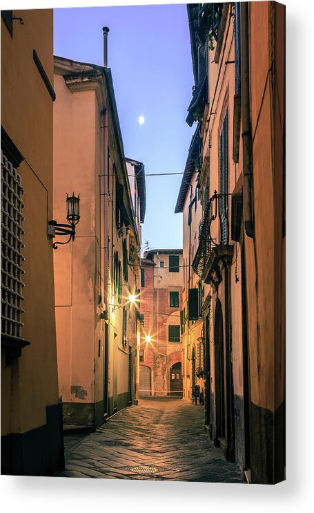 Europe Acrylic Print featuring the photograph Moon over old Lucca by Alexey Stiop