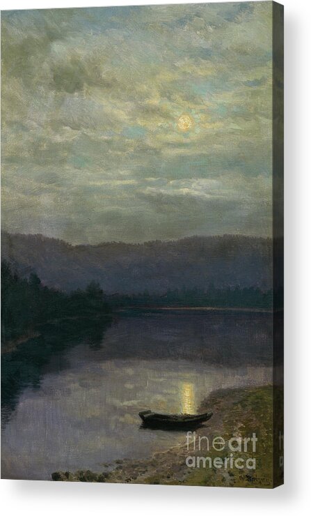 Christian Skredsvig Acrylic Print featuring the painting Moonrise by Sole water by O Vaering by Christian Skredsvig