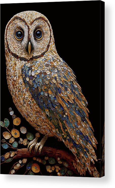 Owls Acrylic Print featuring the digital art Mosaic Owl by Peggy Collins