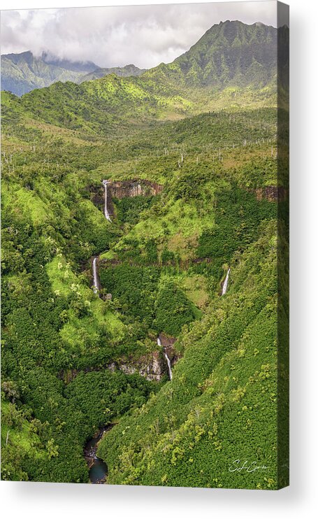 Mount Wai'ale'ale Acrylic Print featuring the photograph Mount Wai'ale'ale Waterfalls by Steven Sparks