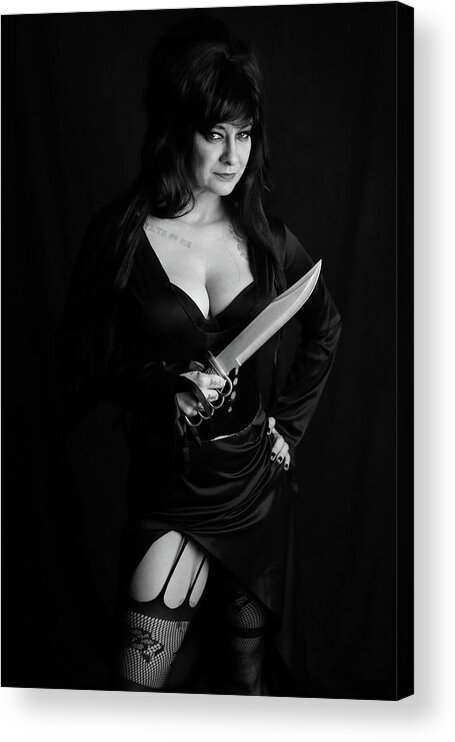 Elvira Acrylic Print featuring the photograph Mysti as Elvira 2 by Cully Firmin