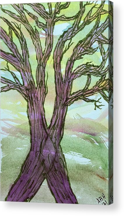 Tree Acrylic Print featuring the painting Naked Trees #46 by Anjel B Hartwell
