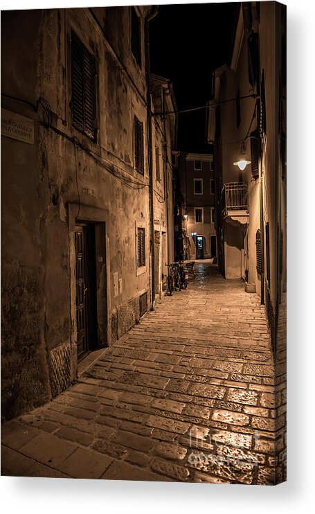 Accommodation Acrylic Print featuring the photograph Narrow Alley With Old Houses In The Village Fazana In Croatia by Andreas Berthold