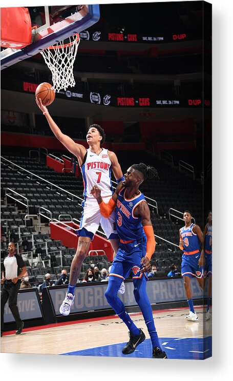 Killian Hayes Acrylic Print featuring the photograph New York Knicks v Detroit Pistons by Chris Schwegler