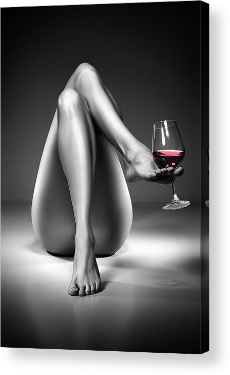 Woman Acrylic Print featuring the photograph Nude woman red wine 4 by Johan Swanepoel
