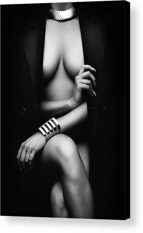 #faatoppicks Acrylic Print featuring the photograph Nude Woman with jacket 1 by Johan Swanepoel