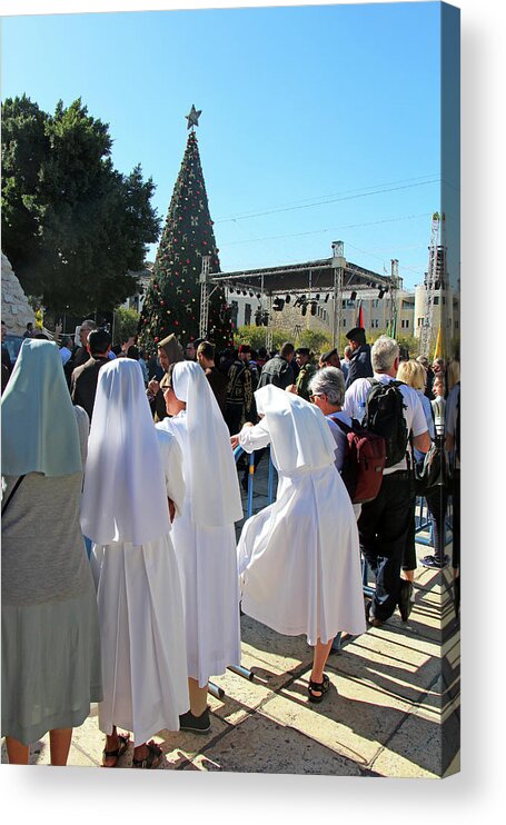 Christmas Tree Acrylic Print featuring the photograph Nuns at Nativity Square by Munir Alawi
