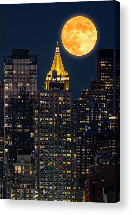 Nyc Skyline Acrylic Print featuring the photograph NY Life NYC Full Moon by Susan Candelario