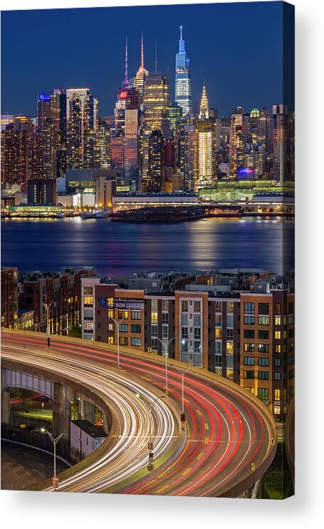 Nyc Skyline Acrylic Print featuring the photograph NYC Skyline and Lincoln Tunnel Helix by Susan Candelario