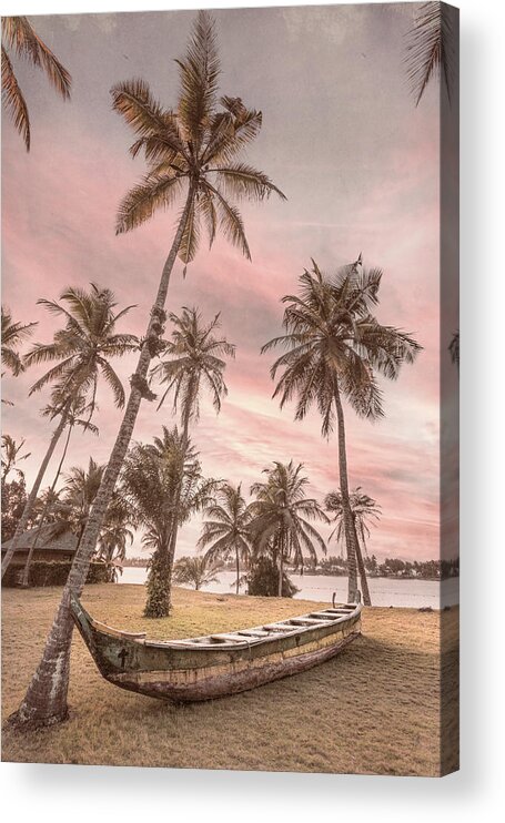 Canoe Acrylic Print featuring the photograph Old Canoe Under the Cottage Palms by Debra and Dave Vanderlaan
