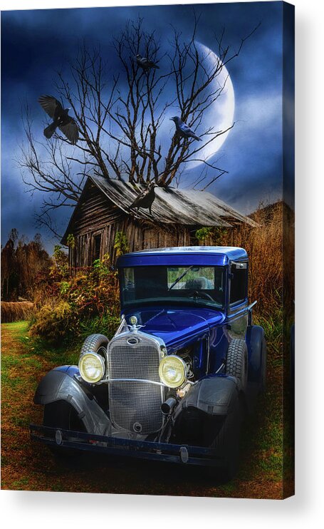 Ford Acrylic Print featuring the photograph Old Ford under the Autumn Moon by Debra and Dave Vanderlaan