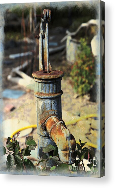 Garden Acrylic Print featuring the mixed media Old Pump in Garden by Kae Cheatham