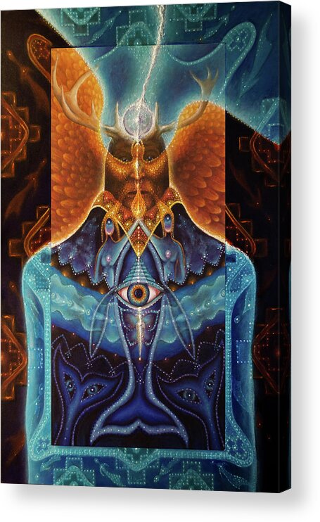 Native American Acrylic Print featuring the painting Omniscience by Kevin Chasing Wolf Hutchins
